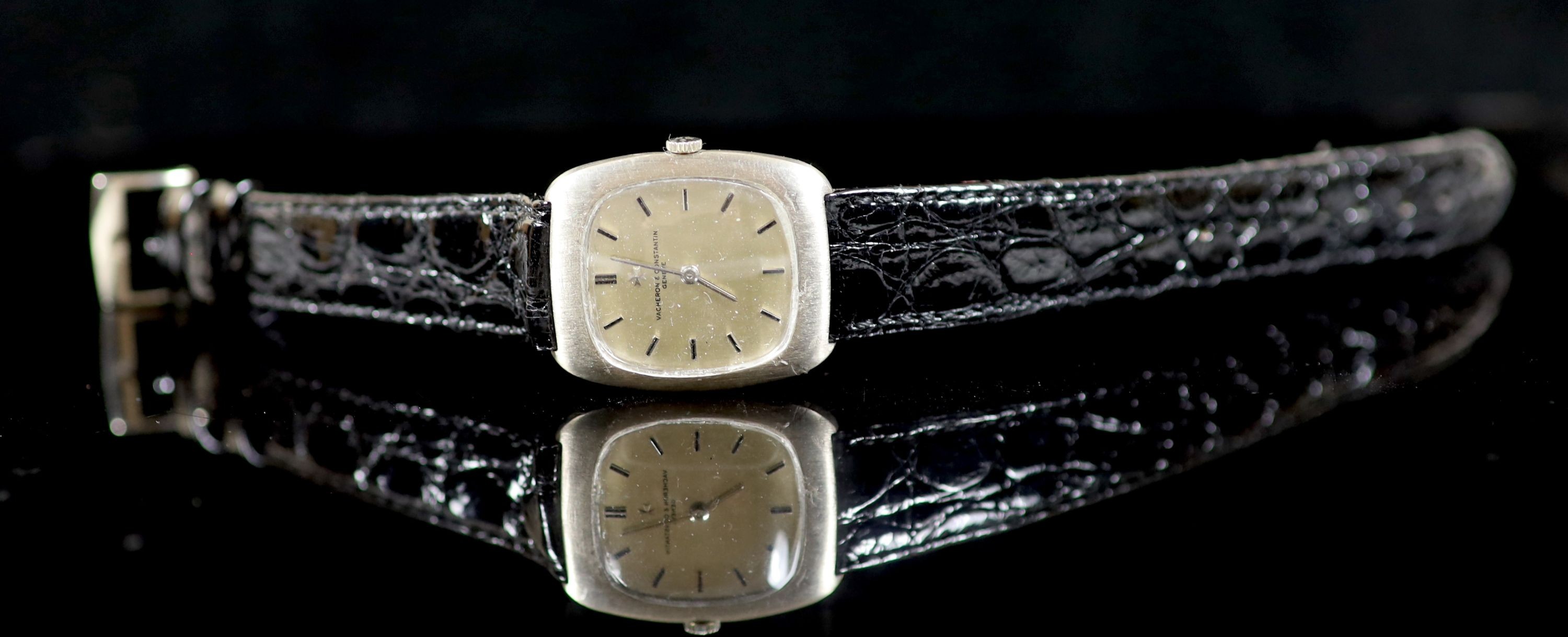 A lady's brushed 18ct white gold Vacheron & Constantin manual wind shaped rectangular wrist watch